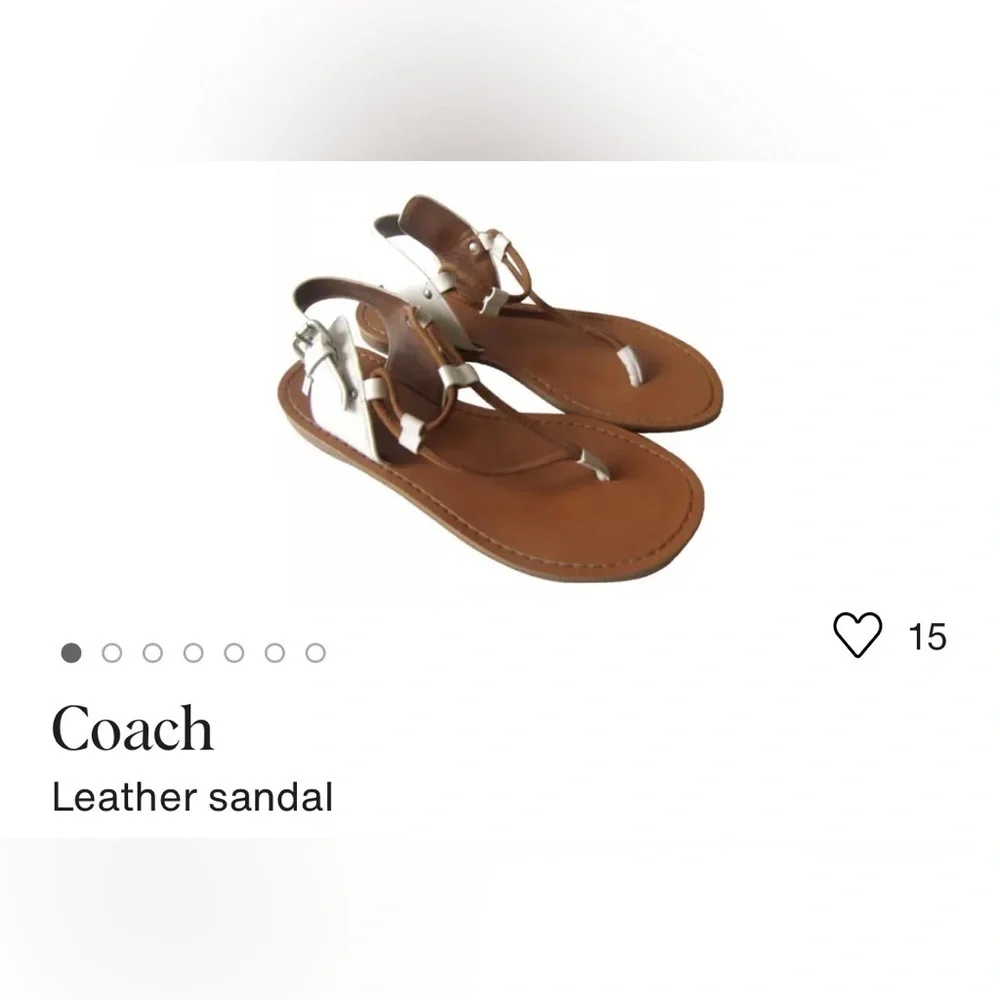 COACH leather Sandals Camel Brown with white leather and silver accents.